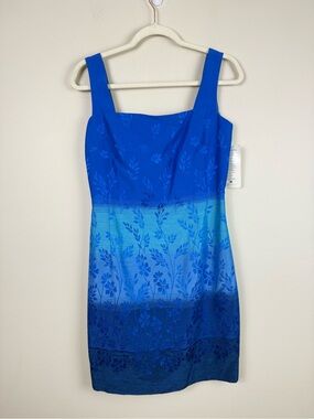 Georgiou Studio Vintage Sheath Dress Womens 4 Blue Ombre Floral Summer NWT Lined